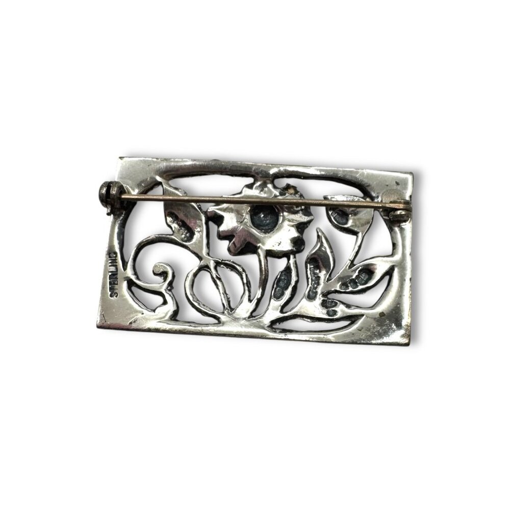 Vintage Sterling Silver Floral Brooch Pin - Picture 2 of 10